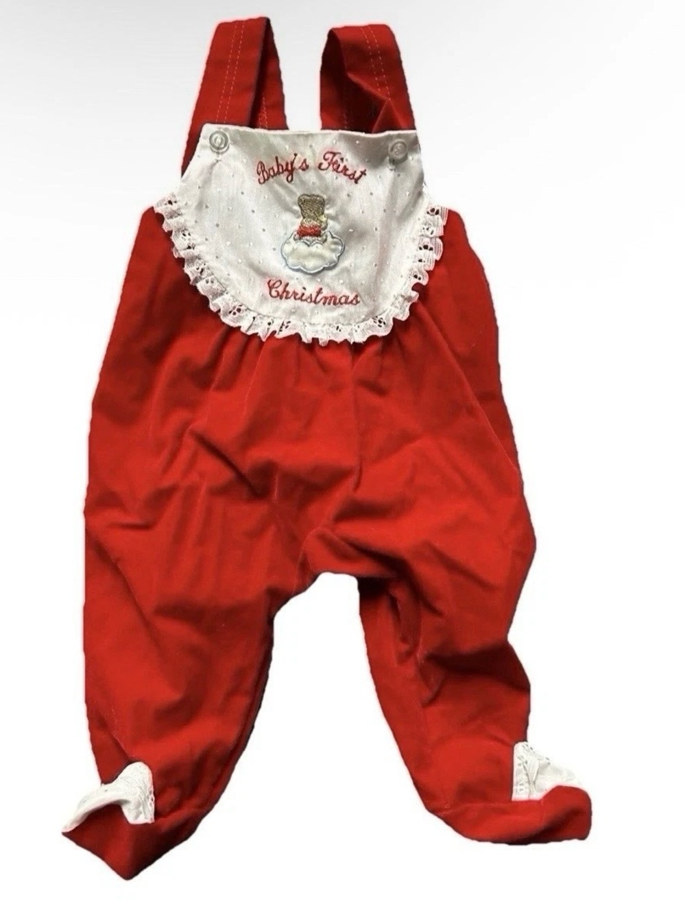 Vintage Charming Original Baby’s First Christmas Overalls Size 0-3 Months